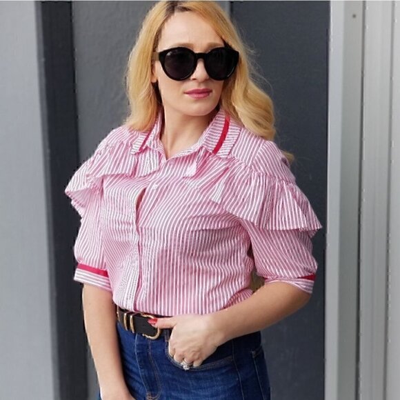Stripes & Ruffles Button Down Top - Picture 3 of 4